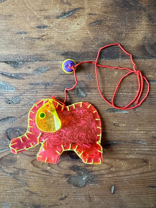 Other - Elephant Clear Pink-Orange Cat or Baby Pull Toy NWOT